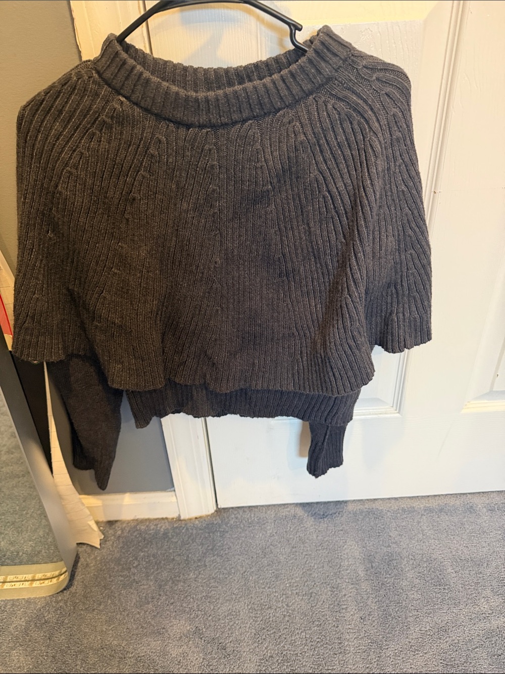 LOFT Dark Charcoal Ribbed Crew Neck Sweater
